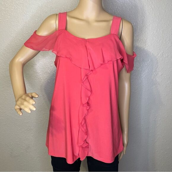 Adele & May Cold Shoulder Blouse Coral Pink Size Large - Picture 2 of 10